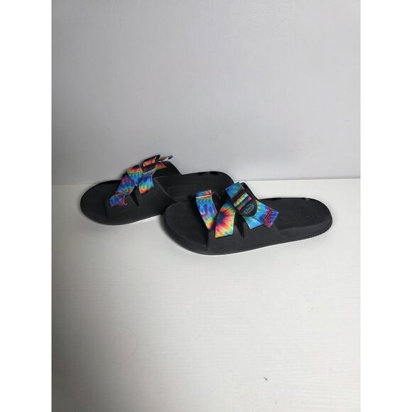 Women's 9 Chaco Chillos Slide Sandals Rainbow tie-dye Loungewear Casual Boho - Picture 3 of 8